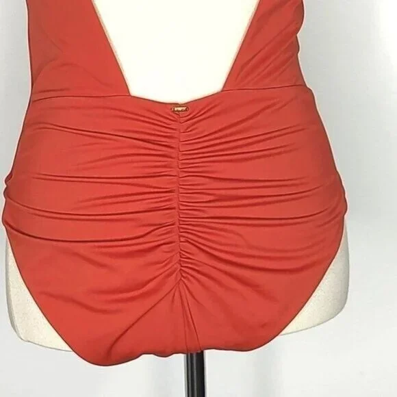 Phax One Piece Swimsuit L Low Back Cheeky Tie Shoulders Rust Orange NEW - Picture 5 of 12